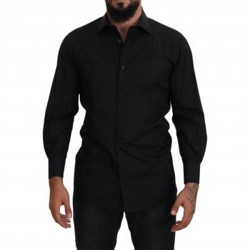 Dolce & Gabbana Black GOLD Cotton Collared Long Sleeve Shirt, Elegant Black Formal Long Sleeve Shirt - IT41 | L, Sizes: XL