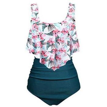 Aidotop banador para mujer top con volantes cintura alta traje de bano trajes de bano de dos piezas bikini setsz9green plumzeu 3436sz