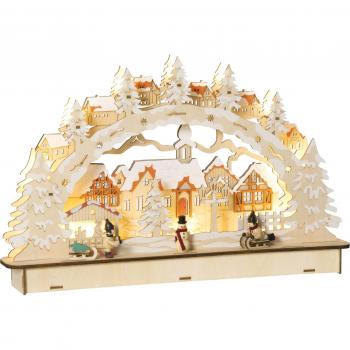 HOMCOM Escena Navideña con 12 Luces Pueblo Navideño Iluminado 45x7x28 cm Natural