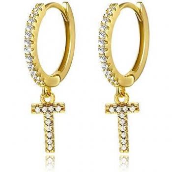 Pendientes de aro con inicial A-Z para mujer, chapados en oro blanco de 14 quilates, circonita cúbica, personalizados, 26 letras, regalo para ella
