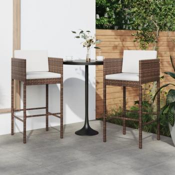 Taburetes de bar con almohadas de Polyrattan marrón - 2 unidades