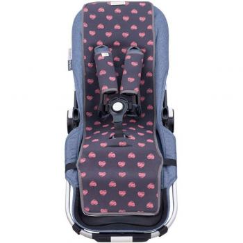 Colchoneta Suave para Cochecito Gemelar con Arnés a Conjunto de Jyoko - Colchoneta para silla de paseo gemelar, diseño Fluor Heart, suave y cómoda, incluye arnés de seguridad
