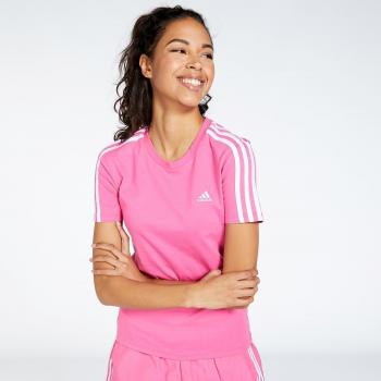 Adidas Essentials Slim 3-Stripes Camiseta de Manga Corta para Mujer en Rosa Talla S