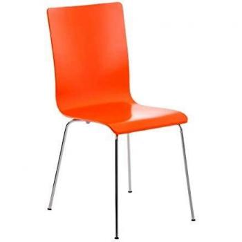 Silla de visita Pepe Naranja, con asiento de madera ergonómico y estructura metálica robusta