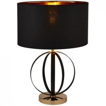Lámpara de mesa Table Acero Dulce Negro 1 bombilla 58cm, Lámpara de mesa Negra, Dorada con Pantalla Negra, Interior Dorado