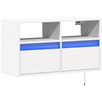 Mueble TV Multimedia Blanco con Luces LED, Estante para Televisión Buffet de Pared 80 x 31 x 45 cm