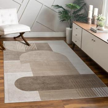 Alfombra Salón Dormitorio Pelo Corto Motivo Geométrico Arco Abstracto Beige 120x160 cm - Paco Home