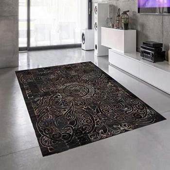 Alfombra Kilim de Piel de Vacuno 200x290 cm - Gris y Azul Hecha a Mano