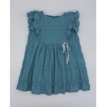 Vestido Fina Ejerique oceano con volantes y frunce