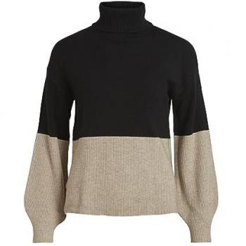 Jersey de Mujer Vila Viril Blocking Negro con Cuello Alto y Detalles en Color Block