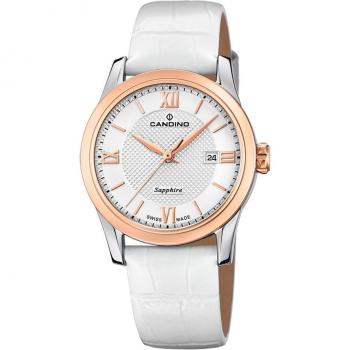 Reloj Candino Lady Elegance C4737/2 para mujer con caja de acero inoxidable 316L plateado y correa de piel blanca