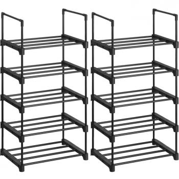 Set de 2 estantes zapateros apilables de 5 niveles, metal, ahorro de espacio, para pasillo, dormitorio y sala de estar, en negro
