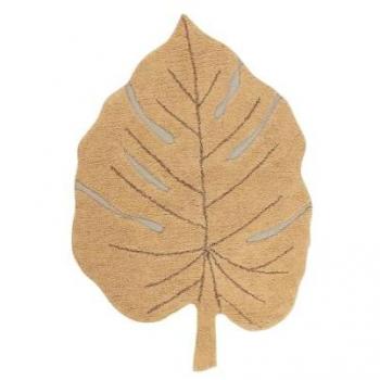 Alfombra lavable Monstera Honey 120x180 cm - Miel, Marrón tierra, Ocre, Oliva - 97% algodón, 3% otras fibras