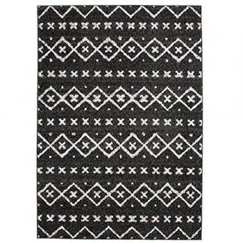 Alfombra étnica de estilo berber con pelo largo, patrones étnicos en polipropileno, 133 x 190 cm, color negro