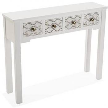 Mueble Recibidor Estrecho Versa Safira, Mesa Consola con 4 cajones, Medidas (Al x L x An) 79 x 25 x 97 cm, Material: Madera, Color: Blanco y Marr