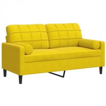 Sofá de 2 plazas con cojines de terciopelo amarillo 140 cm, sofá tapizado, sofá de salón
