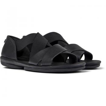 Sandalia Camper K201367-006 para mujer en color negro, planas de piel con hebilla