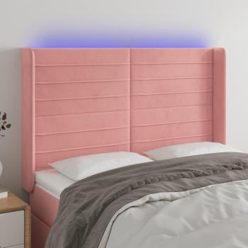 Cabecero LED de terciopelo rosa 147x16x118/128 cm