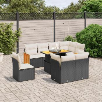 9-Piece Black Poly Rattan Garden Sofa Set with Cushions