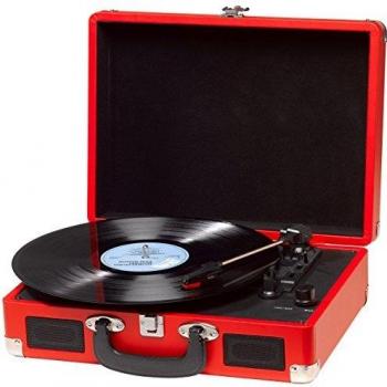 Tocadiscos Denver VPL-120 RED, Reproducción a 3 Velocidades, Diseño Maleta, 2 Altavoces Estéreo, Función Grabación, Incluye Autostop, Color Rojo