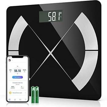 Báscula Grasa Corporal Inteligente, Báscula de Baño Bluetooth, Bascula Baño Digital de Cuerpo con Analizador de 24 Funciones, Máximo 180kg Monitores de Composición Corporal para iOS y Andriod