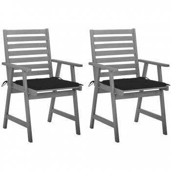 Sillas de comedor al aire libre con almohadas 2 piezas Acacia sólido gris