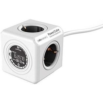 Regleta PowerCube Extendida con Monitor de Consumo Energético, 4 Salidas Schuko, 1.5 m, Gris