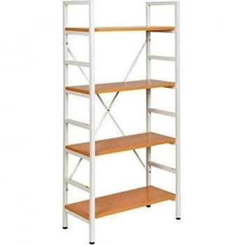 ts-ideen Estantería alta Fibra de madera marco de metal blanco repisas con apariencia de madera 124 x 60