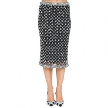 PINKO Women's Black Midi Skirt with Rhinestone Embellishments - Size M