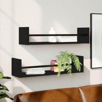 Estantes de pared con barras 2 uds 60x16x14 cm Negro, Roble Sonoma, Roble ahumado Mueble Almacenaje Estantería para Oficina, Estudio, Dormitorio Estantería/Librería/