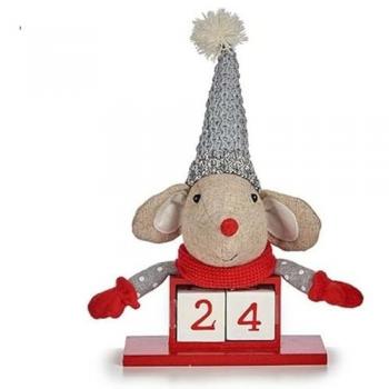 Figura Decorativa Ratón Calendario Rojo y Gris de Madera 20 x 11 x 20 cm (8 Unidades) - Originalidad