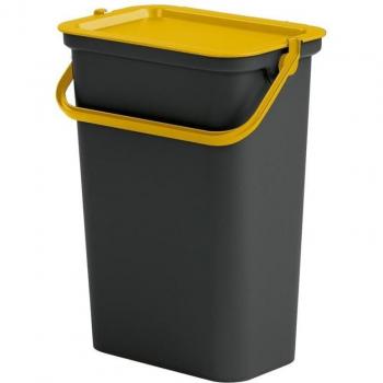 Papelera Moderna Tontarelli 10L con Asa - Cubo Negro y Tapa Ámbar