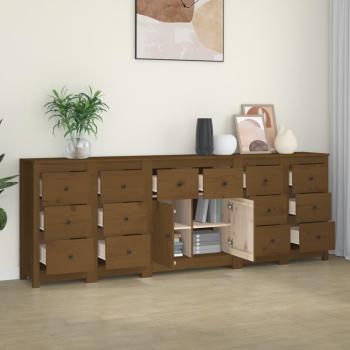 Aparador de madera maciza de pino 230 x 35 x 80 cm, mueble de almacenaje de salón, armarios con puertas, cajón de madera, buffet para salón moderno, armario auxiliar, armario de