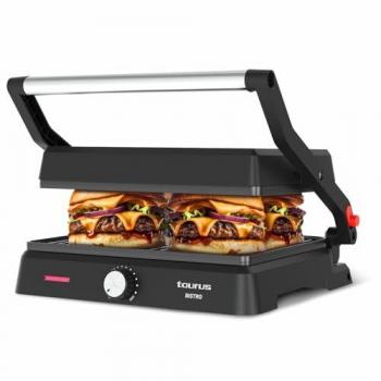 Grill y Plancha Taurus Bistro 2600W - 2 en 1, Placas Antiadherentes sin PFOA, Basculante y Apertura 180º, Bandeja Recogegrasas
