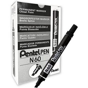 Marcador Permanente Pentel Aluminio Punta Biselada Negro - 12 Unidades
