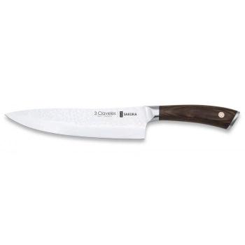 Cuchillo de Chef 3 Claveles Sakura, 20 cm, Acero Forjado con Hoja Martilleada