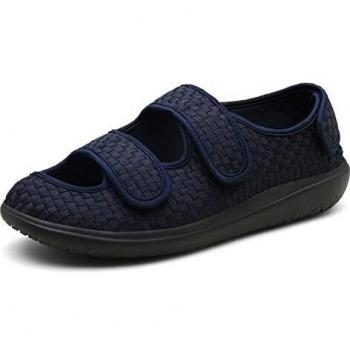 Sandalias Mujer Hombre Zapatillas de Estar por casa Zapatos Diabéticos Respirable Zapatillas Ortopédica para ensanchar Ajustable Cómoda Artritis Edema Zapatos hinchados Azul 42EU