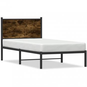 Cama solar sin colchón Metal Roble ahumado 75x190 cm Estructura de cama con cabecero metal roble ahumado 75x190 cm Vidaxl Marrón
