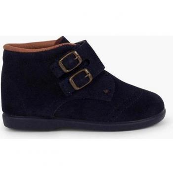Botas de bebé niño de piel serraje y tira adherente con adorno de hebillas