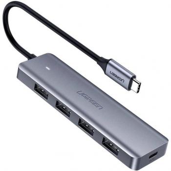 Hub USB-C Ugreen CM219 - 4 Puertos, USB 3.2 Gen 1, con Potencia de Carga, Color Gris