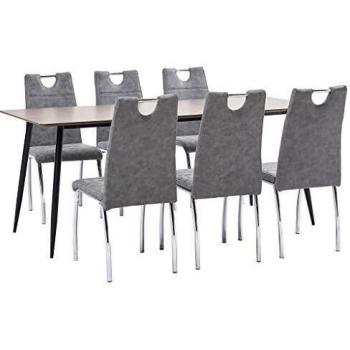 vidaXL Juego de Comedor 7 Piezas Cuero Sintético Mobiliario Decoración Interior Casa Hogar Robusto Duradero Resistente Funcional Práctico Útil Gris