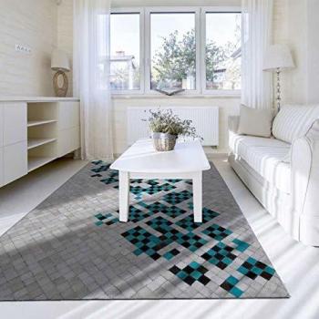 Alfombra kilim turquesa hecha a mano de piel de vaca - 160x230 cm - DIMEDE Azul