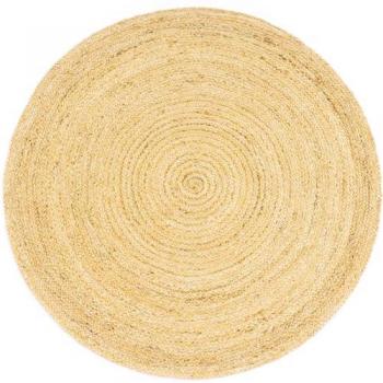 Alfombra Redonda de Yute Natural Trenzado Beige con Algodón Blanco 80cm Hecha a Mano Estilo Boho Chic