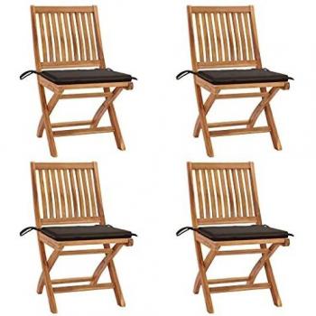 Folding Garden Chairs with Cushions - Set of 4 - Solid Teak Wood