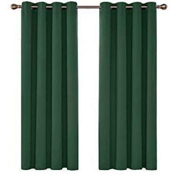 Deconovo Cortinas Opacas de Dormitorio Moderno Suave para Ventanas de Habitación Juvenil con Ollaos 2 Piezas 117x138cm Verde Oscuro
