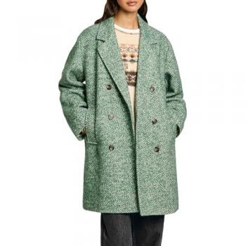 Abrigo de mujer Pepe Jeans Camille en tejido de espiga, verde, regular fit, con doble botonadura