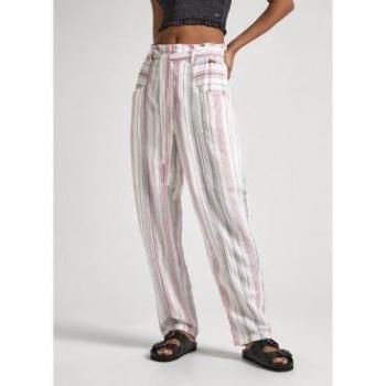 Pepe Jeans Women's Dodo Multicolor Wide Trousers - Casual Linen Pants, Size L
