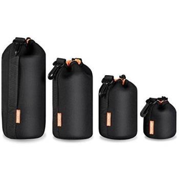 (4 Piezas) K&F Concept Set Funda Objetivos Protección Neoprene Grueso para DSLR Cámara Lente (Canon, Nikon, Pentax, Sony, Olympus, Panasonic) - Incluye: Pequeño, Mediano, Grande y Extra Grande Bolsa para Lente