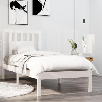 Cama individual de madera maciza blanca 90x190 cm
