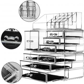 Unique Home Organizador de maquillaje de acrílico de almacenamiento de joyería de Unique Home, juego de 3 piezas